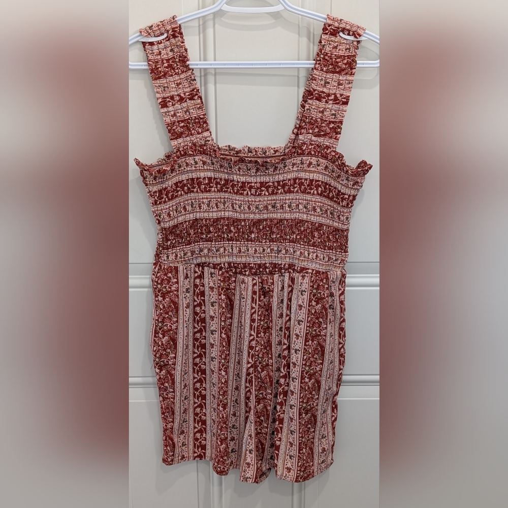 American Eagle Outfitters Red and White Romper with Smocked Detailing, & Pockets